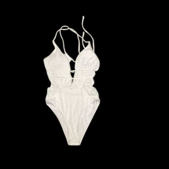 White One Piece Swimsuit Cut‎ Out Criss Cross Backless Size S - Picture 3 of 7